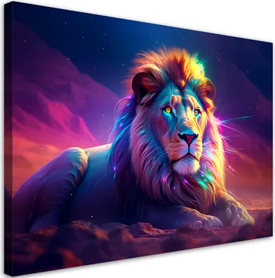 Produktbild von Leinwandbild Neon Löwe Afrika 120x80 Feeby Bunt bild für die wand bereit zum aufhängen
