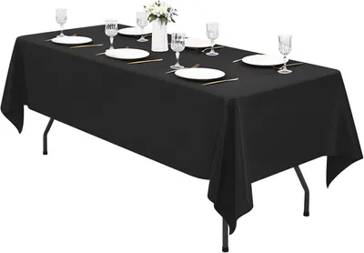 Produktbild von Schwarze Polyester-Tischdecke, 153 x 320 cm, waschbar, für Hochzeit, Party und Buffet