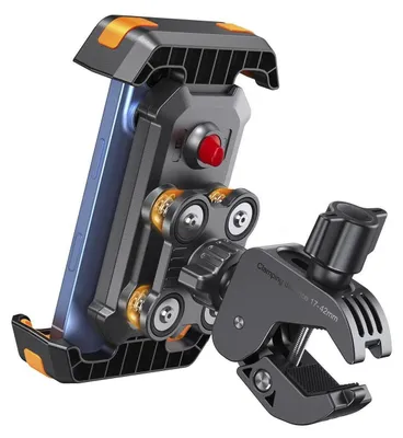 Image de Support universel pour téléphone, compatible vélo et moto, pour écrans de 4,7 à 7,2 pouces, rotatif à 360°, avec double système d'amortissement des vibrations