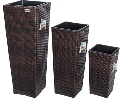 Produktbild von CASARIA® Blumentopf 3er Set Polyrattangeflecht Übertopf Wasserabfluss Rattanoptik Outdoor Pflanzkübel Blumenkasten Braun