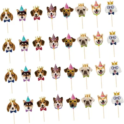 Produktbild von 56 Hundecupcake-Topper aus Papier und Holz zum Einstecken