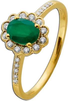 Produktbild von Smaragdring Gelbgold 585 14K grüner Edelstein Diamanten 0.16ct 17
