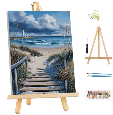 Productafbeelding van Kleurplaten voor volwassenen met lijst, kustlandschap, doe-het-zelf, acrylverf, 25x35 cm