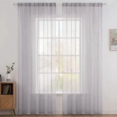 Obrázok produktu pre Sada zácloniek v svetlosivej farbe, 2 kusy, 175 x 140 cm, s tunelom na tyč, priehľadné, svetlosivé, do obývačky, do spálne