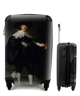 Produktbild von MuchoWow® Koffer Handgepäck Trolley Rollkoffer Kleine Reisekoffer mit 4 Rollen - Eheporträt von Marten Soolmans - Rembrandt van Rijn - Cabin Size < 55x40x23 cm & 55x40x20 cm - Fotokoffer - Kabinenkoffer - Boardgepäck - Reise-Box - Reisekoffer - Reisegepäck - Koffer mit Bild - Trolley für Kinder