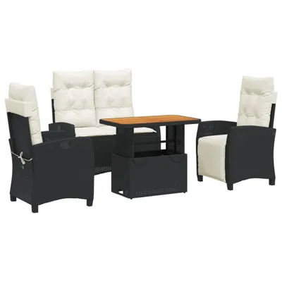 Obrázok produktu pre vidaXL 4-dielny záhradný jedálenský set s vankúšmi Black Poly Rattan