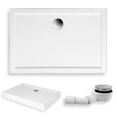 Produktbild von Duschwanne Rechteck 100x90x14 Sanitäracryl Duschtasse Glatt | Ablaufgarnitur ⌀90 mm & Füßen im SET | Anti-Rutsch Duschbecken | BADLAND GOLIAT