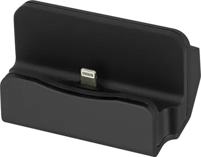 A black lightning docking station with a lightning connector visible.