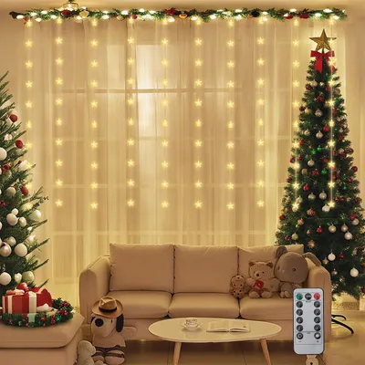 Produktbild von LED Sternen Lichterkette Weihnachts LED Lichterkette Vorhang USB 50 Warmweiße LED Sternen