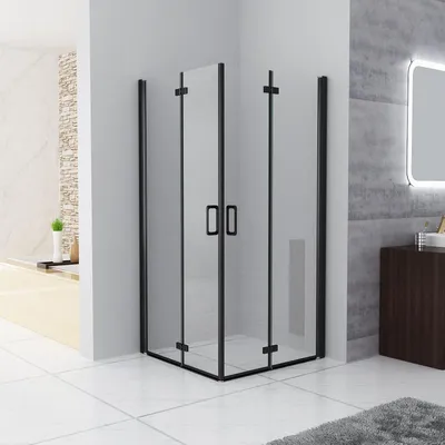 Produktbild von MIQU Duschkabine Eckeinstieg 120x120x185 cm Falttür Duschwand mit Doppel Faltbar Duschtür Matt Schwarz Rahmen ESG Glas, Drehfalttür komplett Dusche