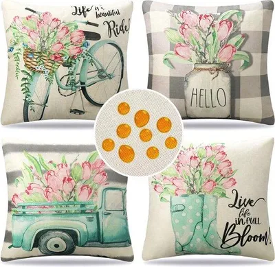 Productafbeelding van Famanu kussenslopen, waterafstotend - set van 4 met bloemenprint, 40 x 40 cm