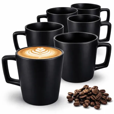 Produktbild von Kaffeetassen 6er Set Tassen Kaffeebecher Kaffeetasse Becher Tasse Schwarz 300ml