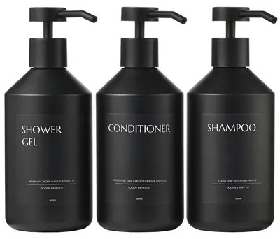 Immagine prodotto di Set di 3 dispenser per sapone, colore nero, capacità 500 ml, con etichette impermeabili
