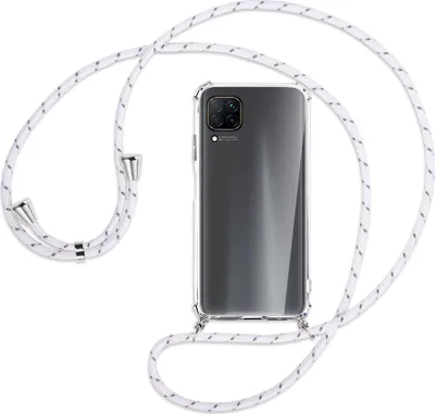 Produktbild von Handykette Backcover-Schutzhülle mit Band (Metall silberfarben) für Huawei P40 lite - weiß/grau