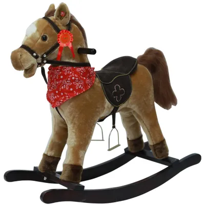 Immagine prodotto di Cavallo a Dondolo per Bambini in Peluche con Suoni Marrone Chiaro