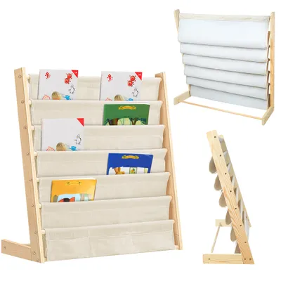 Image de Bibliothèque pour enfants 75x30x76cm en coton lin et bois massif