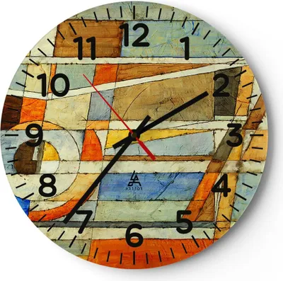 Produktbild von Wanduhr - Rund - Glasuhr - Abstraktion modern - 30x30cm - Schleichendes Uhrwerk - Lautlos - zum Aufhängen bereit - Dekoration Modern - Wanddekoration aus Glas - C4AR30x30-3611