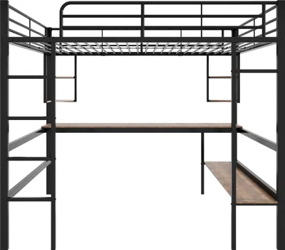 Produktbild von Hochbett mit Rausfallschutz, Lattenrost, Regal und Schreibtisch, 140x200 cm, Metallbett, Jugendbett