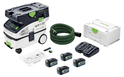 Produktbild von Festool CTLC MINI I-Basic Akku Absaugmobil 36 V ( 2x 18 V ) Staubkl. L + 4x Akku 5,0 Ah + Doppelladegerät + Systainer