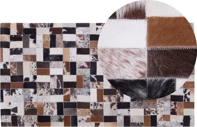 Obrázek produktu pro BELIANI Koberec hnědý s béžovou barvou 80 x 150 cm vyrobený z koženého patchworkový geometrického vzoru ručně vyrobený moderní