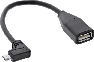 Produktbild von InLine Micro-USB OTG Adapterkabel, Micro-B ST gewinkelt an USB A BU, 0,1m, Micro-USB B, USB A, Schwarz