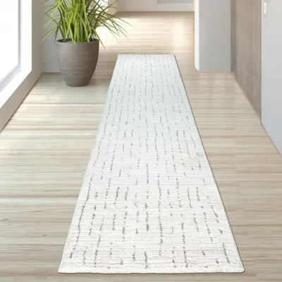 Produktbild von Teppich Wohnzimmer Schlafzimmer Strich Muster sanft in beige schwarz Größe - 80 x 300 cm
