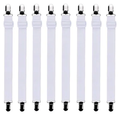 Immagine prodotto di 8 fermalenzuolo regolabili, bianchi, elasticizzati, da 30 a 120 cm