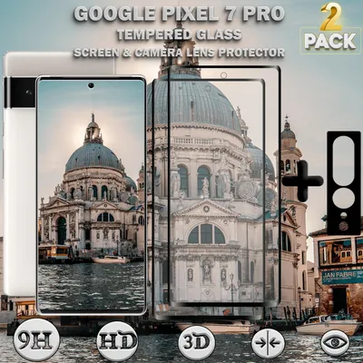 Obrázek produktu pro 2-balení Google Pixel 7 Pro Ochranné sklo na displej & 1-balení ochrana objektivu - Tvrzené sklo 9H - Super kvalita 3D