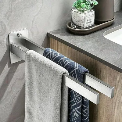 Obrázek produktu pro Dvojité Ručník tyč 37 cm - nerezová ocel SUS304 - Omylec - bez vrtání - Verika