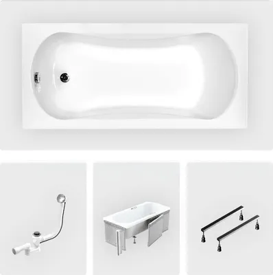 Produktbild von Rechteckige Badewanne - 130 x 70 cm - mit Verkleidung - Füße - Chromablauf - ARIA
