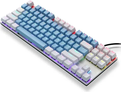 Produktbild von iBlancod K87 mechanische Tastatur mit 87 Tasten, zweifarbige Injektionstastenkappen | 20 Lichteffekte | Volltastenkonfliktfrei | Roter Schalter, Weiß & Blau