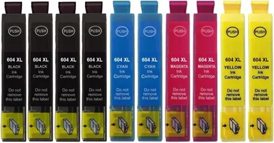 Produktbild von 10 Druckerpatronen kompatibel mit Epson 604 XL Schwarz, Cyan, Magenta, Gelb für XP-2200 2205 3200 3205 4200 4205, WF-2910 2930 2935 2950