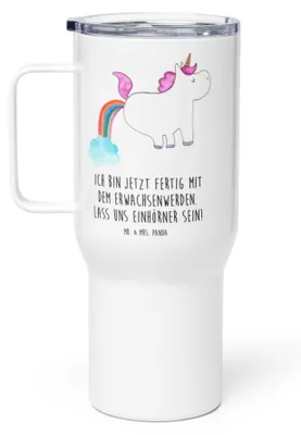 Produktbild von Mr. & Mrs. Panda Teetasse Einhorn Pupsen - Weiß - Geschenk, Trinkgefäß, Unicorn, Thermobecher, Mehrwegbecher, Regenbogen, Thermos-Becher, thermosbecher, Lustig, Pups