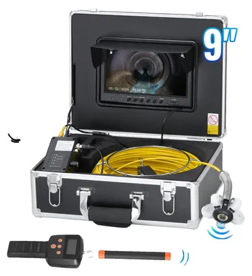 Immagine prodotto di Telecamera per fognature VEVOR con localizzatore da 512 Hz, 50 m, telecamera per ispezione tubi da 9 pollici con autolivellamento, zoom 36x, endoscopio con 12 LED, scheda da 32 GB