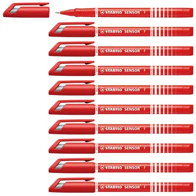 Produktbild von STABILO Fineliner mit gefederter Spitze -  SENSOR F - fein - 10er Pack - rot