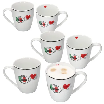 Zdjęcie produktu dla Caffee Amore zestaw 6 kubków do kawy 300ml kubek do herbaty kubek z sercem kubek do herbaty kubek do kakao