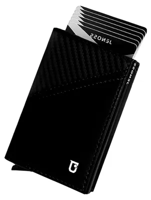 Produktbild von Jenoss Smart – Geldbörse für Herren: Vollnarbenleder, handgefertigt, Metall-Pop-Up-Etui, schmal, RFID-blockierend, Kreditkartenhalter, minimalistisch, kompakt, 9–14 Kartenfächer, Ausweis, Geldklammer
