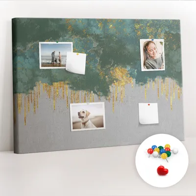 Imagen del producto de Tablero de corcho con chinchetas – Tablero con chinchetas para fotografías y notas – 100x70 cm – 100 chinchetas de colores – Diseño decorativo