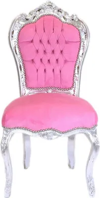 Produktbild von Barockstuhl Barock Stuhl Rosa Silber Stoff Esszimmer Wohnzimmer Büro Klassisch Luxus Modern Repro Retro Royal Antik Stil Möbel Dining Furniture Chair