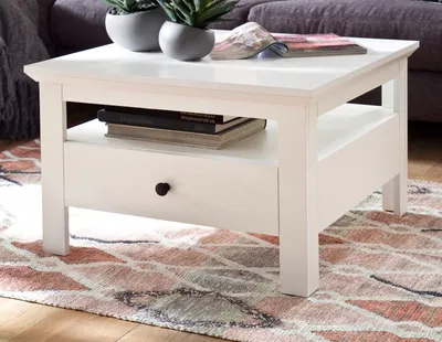 Produktbild von Couchtisch "Baxter" in weiß Landhausstil 70 x 70 cm mit Schublade