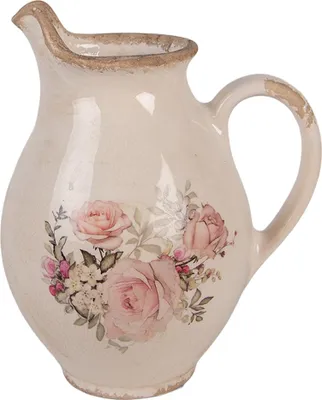 Produktbild von Clayre & Eef Dekorative Kanne 16x12x19 cm Beige Keramik Blumen