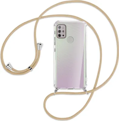 Produktbild von Handykette Backcover-Schutzhülle mit Band (Metall silberfarben) für Motorola Moto G10 (Power), G20, G30 - caramel