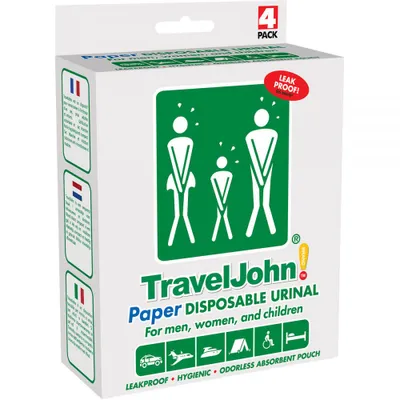 Produktbild von 4 TravelJohn TravelJohn Wegwerf-Urinale aus Papier 800 ml TJ66859-EU Papierunibeutel Einwegurinal Wegwerftoilette Taschen-WC