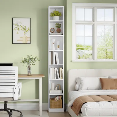 Imagen del producto de Estantería de 7 niveles - Blanca - 28x30x208 cm - Fabricada en aglomerado - Mueble de estilo moderno