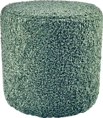 Produktbild von Bouclé-Hocker ROLF 40x40 cm rund – stilvoller Polsterhocker oder Fußhocker aus Teddy-Stoff – Türkis