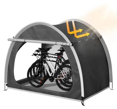 Obrázok produktu pre Stan na bicykle – vonkajšia garáž na bicykle – vodovzdorná tkanina 210D Oxford – sklolaminátové tyče – pre 3–4 bicykle – na všetky ročné obdobia – jednoduchá montáž – čierny