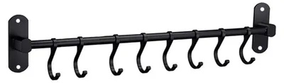 Produktbild von Wandhalterung mit 8 Haken aus Aluminium – 50 cm, schwarz, für Küche und Badezimmer