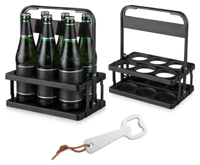 Productafbeelding van Set met 2 opvouwbare flessenhouders, zwart, inclusief flesopener, voor 12 flessen