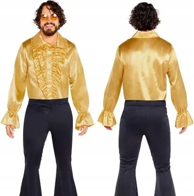 Produktbild von DISCO Shirt Gold Retro Rüschen 70er 80er Karnevalsball Kostüm, S