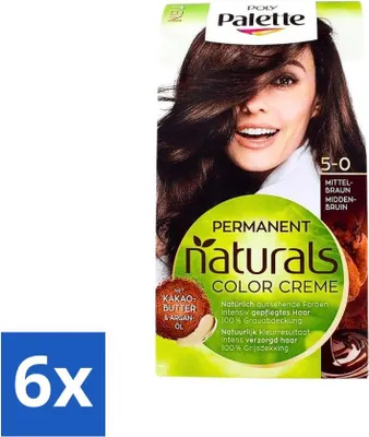 Productafbeelding van 6 stuks kunststof palette - Permanente haarkleur - Mediumbruin 5-0 - 115ml - Haarkleur - Permanente haarkleur - Mediumbruin - Dekking van grijze haren - Chocoladebasis